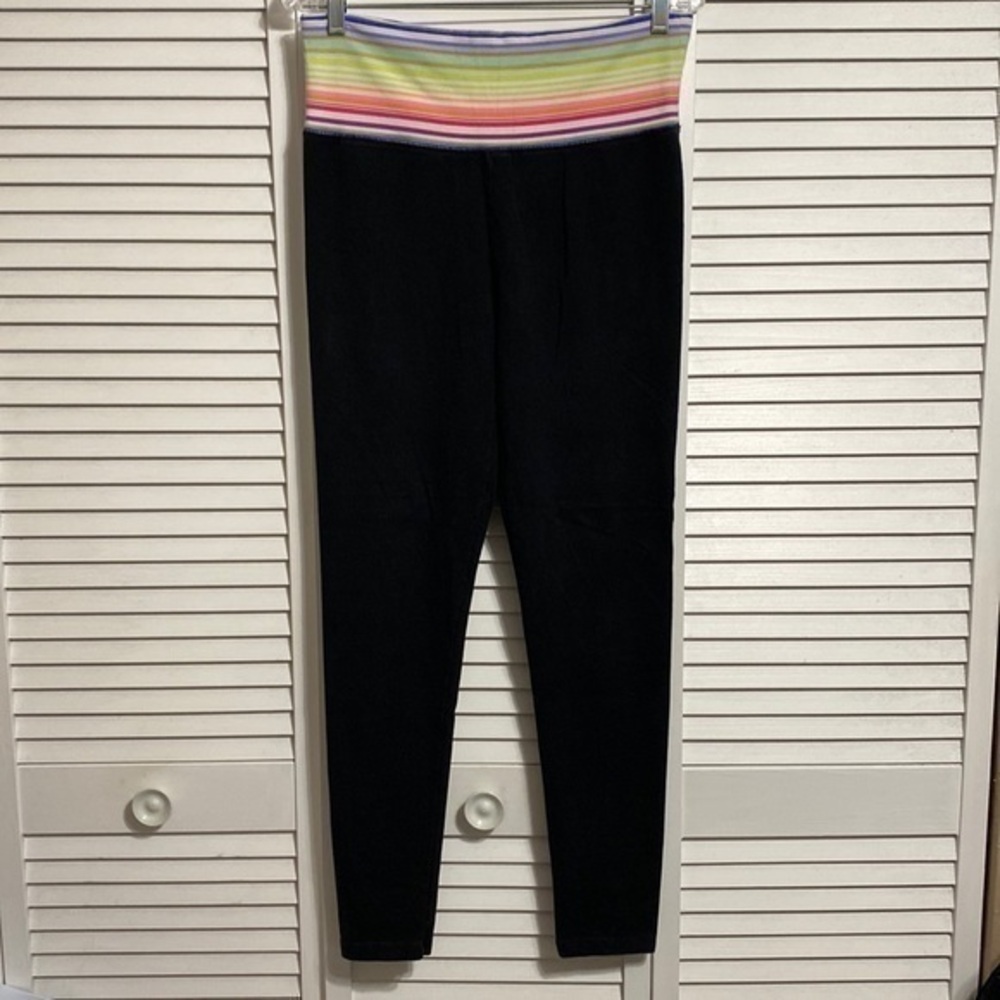 Victoria Secret Black Leggings with Rainbow striped waist!!
